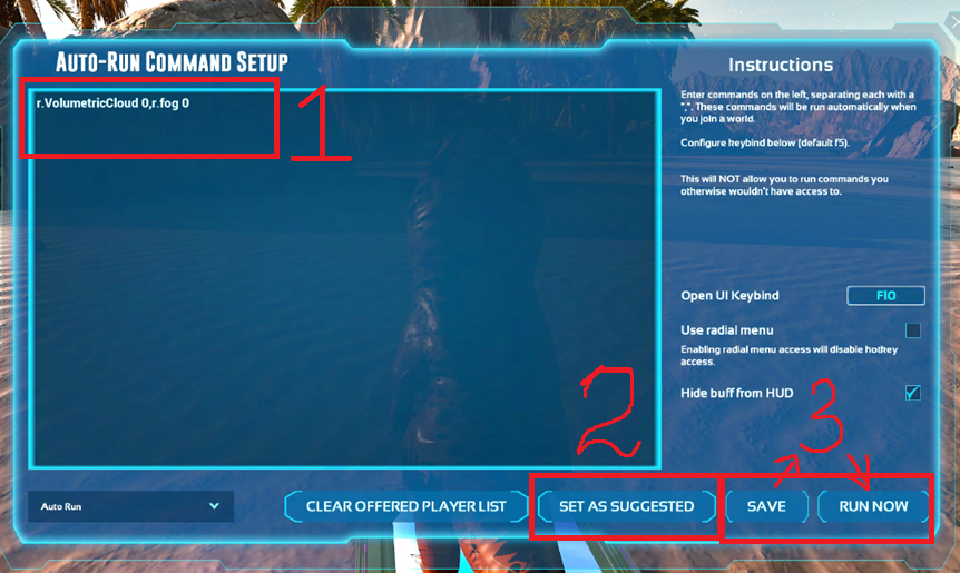 Màn hình Auto-Run Command Setup của mod Auto Server